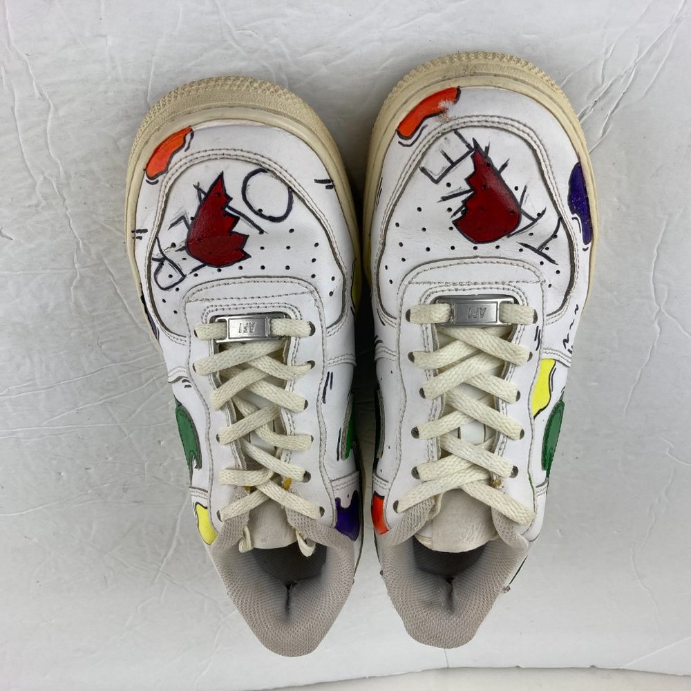 NIKE Air Force 1 AFi Custom Youth Boy Girl Sz 5.5 White Colorful Athletic Shoe - Picture 4 of 11